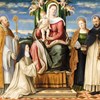 La Santa Famiglia in trono con Sant'Agostino, una monaca domenicana, Santa Cecilia e San Domenico