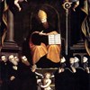 Sant'Agostino in trono venerato da monaci e monache